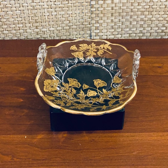 🍁🌟3xHP🌟ANTQ Cambridge Glass Gold Flanders Bon Bon Dish - Picture 3 of 10
